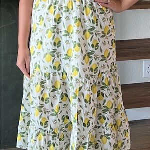 Tonia Strapless Lemon Print Midi Dress